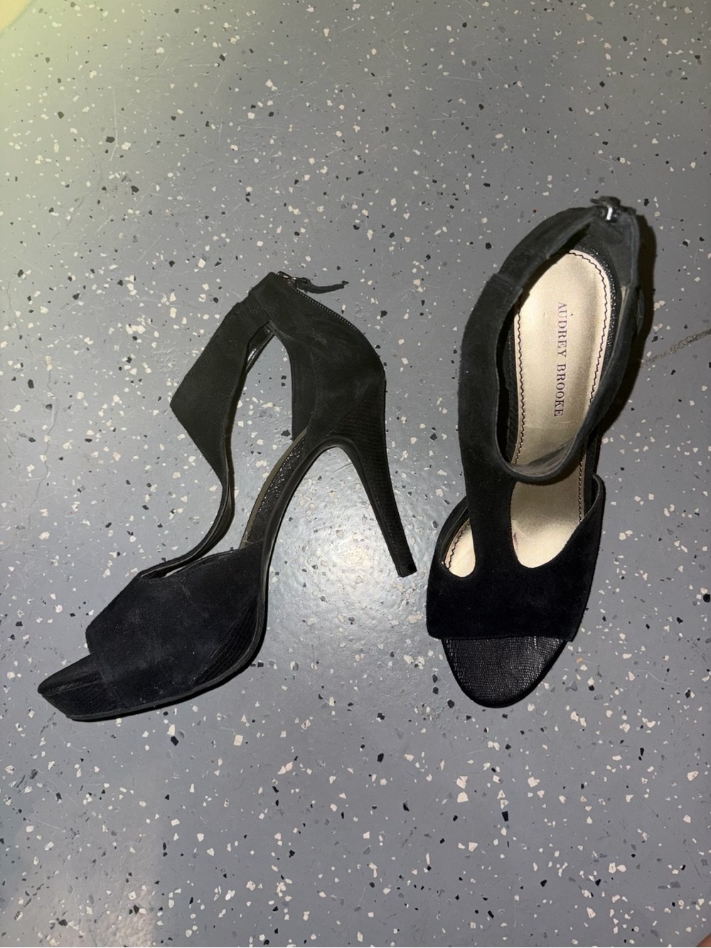 Audrey Brooke Black Suede Open-Toe High Heel Sandals